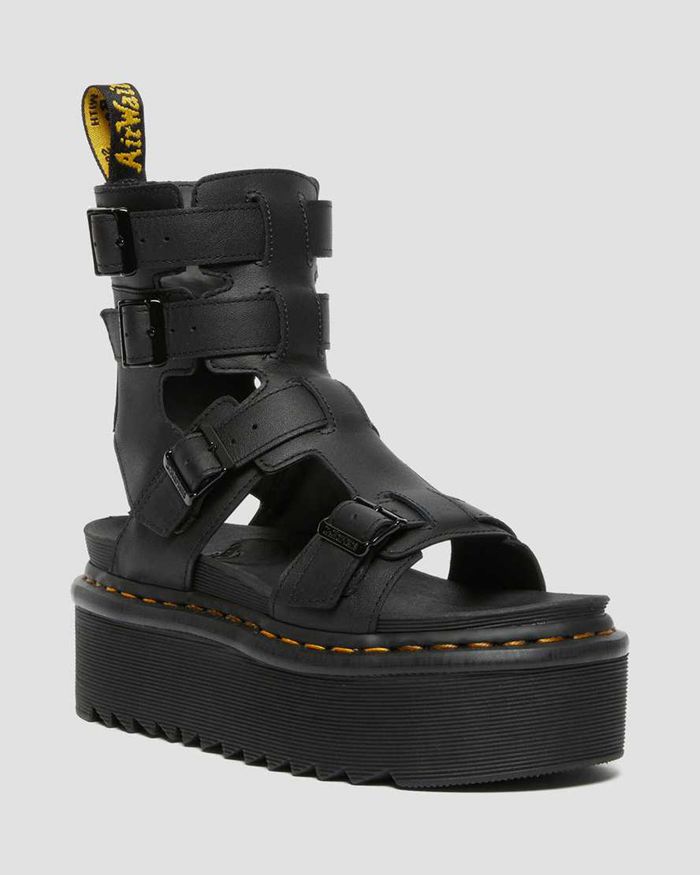 Dr Martens Womens Giavanna Leather Platform Gladiator Sandals Black - 18526YITX